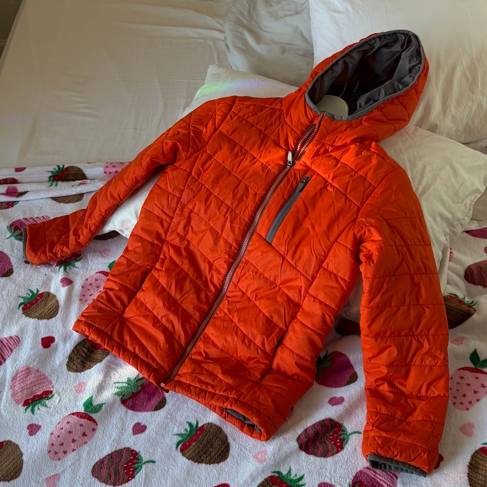 Lands’ End Youth Hooded Packable Puffer Jacket – Orange, Size M (10–12) - Picture 10 of 14